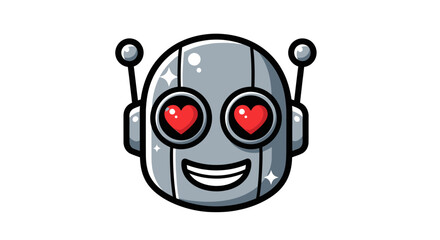 Cute Cartoon Robot with Heart Eyes and Smile.