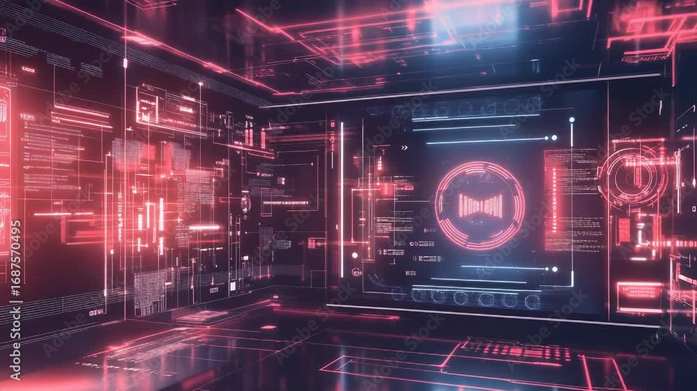 Aufkleber futuristic server room processing data with holographic interface