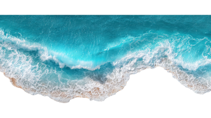 Ocean wave crashing on sandy beach isolated on a transparent white background, clipping path