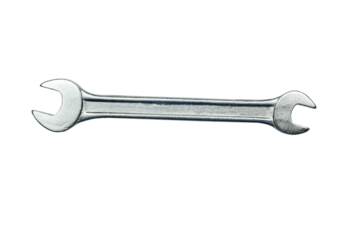 Metallic Open-End Wrench on Transparent Background - Industrial Tool Focus