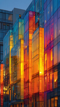 Vibrant Gradient Glass Facade and Reflections modernarchitecture building facae glass windows colorful rflection vibrant gradient bstract design light and sadow sunlight effect urbanenvironment