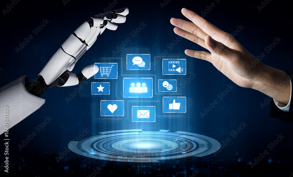Poster ai analyzing social media interaction, processing user responses, and generating insights from digit