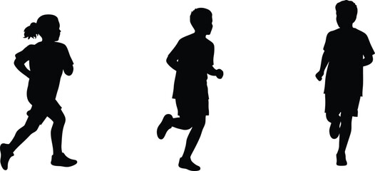 silhouettes of children running on transparent background