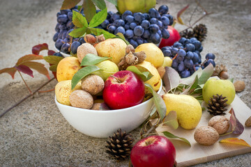Autumn fruit, seasonal organic fruits