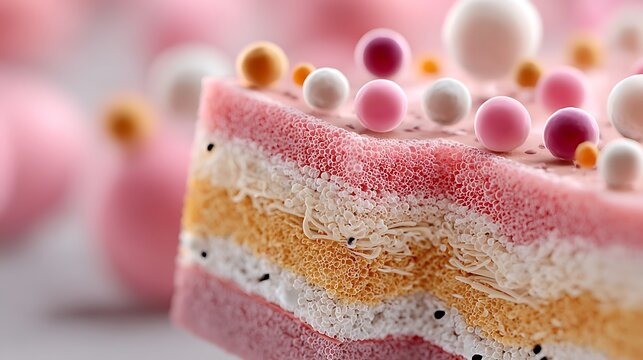 Microscopic skin layers with pink spheres and cells