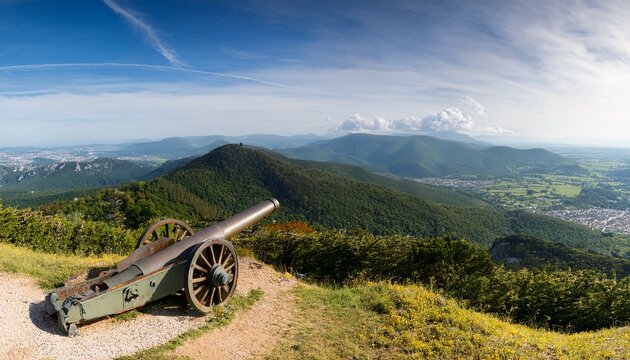 panorama from mont chaberton with ruined artillery