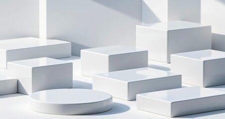 Obraz premium White podiums on the white background