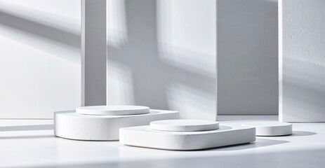 Fototapeta premium White podiums on the white background