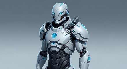Futuristic Robot with Grey Armor, and SciFi.