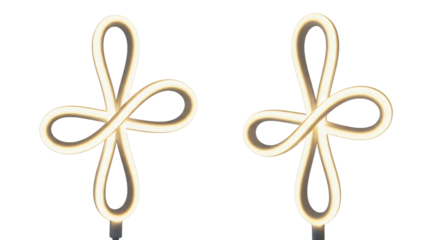 Two glowing neon light decorations in a clover shape.