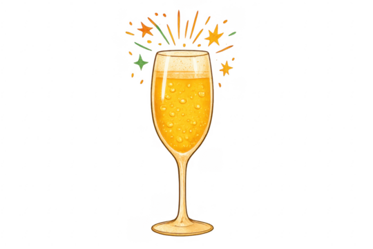 Sparkling wineglass celebrating with colorful confetti on transparent background - Powered by Adobe
