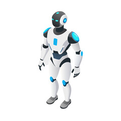 blue robot and white man