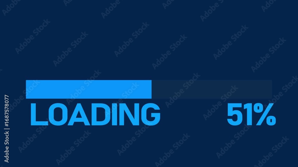Poster loading bar icon animation on black background. cyan color loading, processing bar 0 to 100 percent.