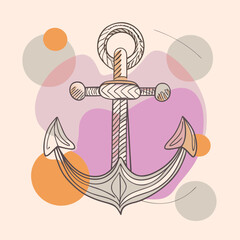 Charming hand-drawn anchor design with abstract pastel shapes, evoking nautical adventure and modern artistic style, perfect for creative branding and maritime themes