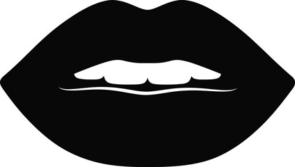 black lips silhouette with white teeth on transparent background