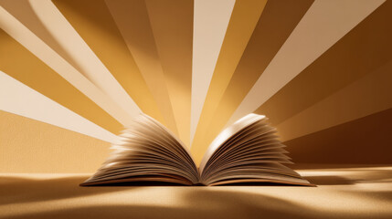 Open book with golden rays symbolizing knowledge and inspiration