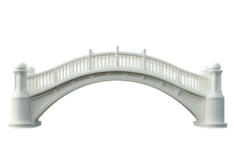 Elegant white stone arch bridge with ornate railings, isolated on transparent background