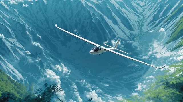 Soaring through majestic mountains with a glider on a clear day