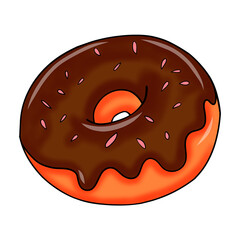 Chocolate Donut with Sprinkles Cartoon Illustration