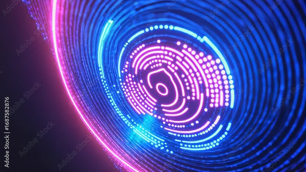 Poster futuristic neon circle hud element rotating on dark background