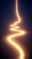 A mesmerizing golden light trail gracefully winds through a dark, ethereal space