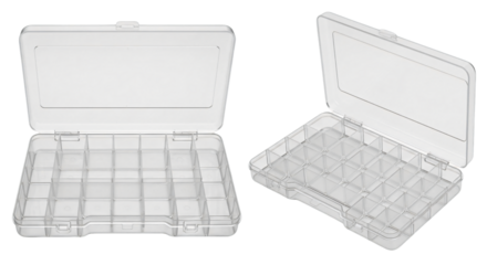 Clear Plastic Compartment Box with Hinged Lid.