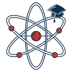 Inspiring science education icon with atom model and graduation cap for academic excellence