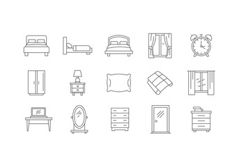 Bedroom Icon Bundle Line Art Style Symbol Vector Template