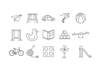 Childhood Activity Icon Set Line Art Style Template