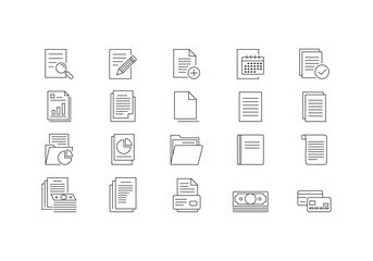 Set of document icon. Paper, book, agreement, clipboard, paper, checklist, pencil, page icon vector symbol