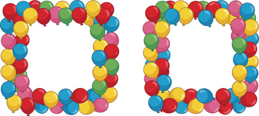 colorful balloons arranged in two square frames side by side