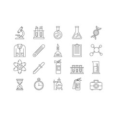 Laboratory icon set. Dna, blood, medicine, microscope icon line art style vector symbol