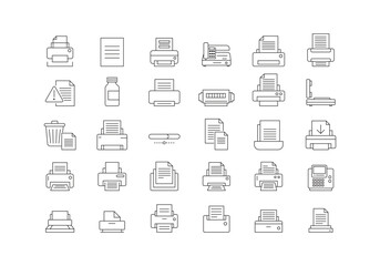 Set of Printing Icon. Document, page, print, paper, printer, fax, office, publication icon line art style vector template
