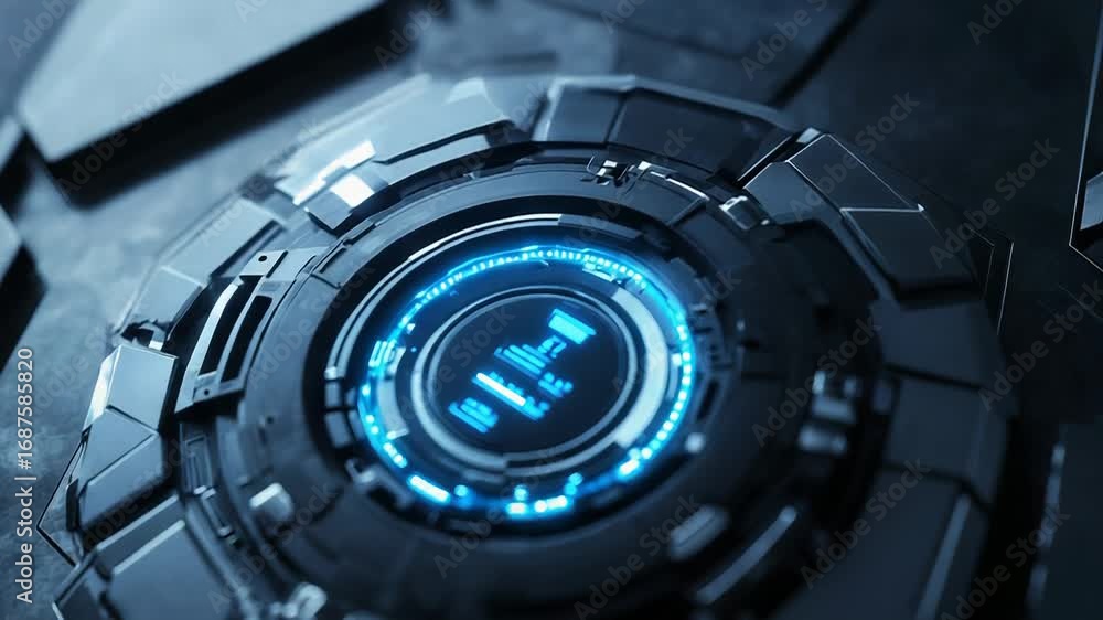 Aufkleber futuristic technological device showing loading status with blue and orange lights