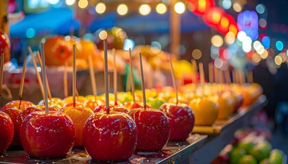Apples glistening in candied display