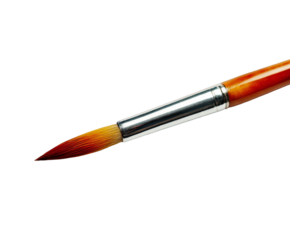 A closeup shot of a paintbrush with orange and yellow bristles, isolated on a transparent background, ready for artistic creation