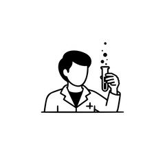 Minimalist Black Silhouette Logo of Scientist with Test Tube