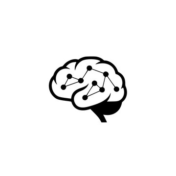 A minimalist black silhouette of a brain with an interconnected neural network, designed as a creative technology or science logo