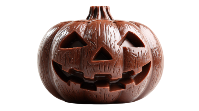 Chocolate Pumpkin Jack-o'-Lantern on a Transparent Background, a Deliciously Dark and Festive Treat