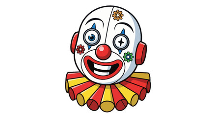 Cheerful Robotic Clown Head with Ruffled Collar.