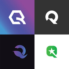 Unique Set of 4 Q Letter Initial Logos &ndash; Modern Monogram Alphabet Collection for Branding, Typography, and Professional Graphic Design Projects