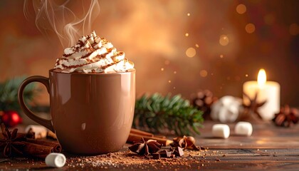 Steaming hot chocolate with rich cream