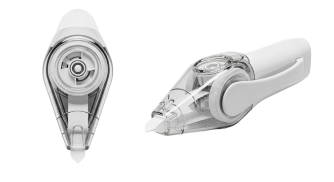 Transparent and White Correction Tape Dispenser Isolated.