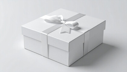 White gift box tied with ribbon on clean surface