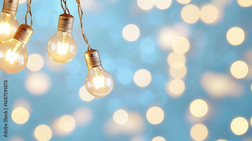 Poster soft string lights glowing warmly, creating blurred bokeh circles suggesting magical holiday mood at