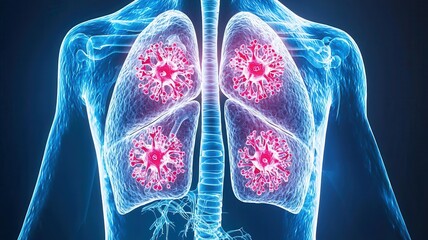 Viruses attacking lung cells, rendering respiratory system during compromised viral infection
