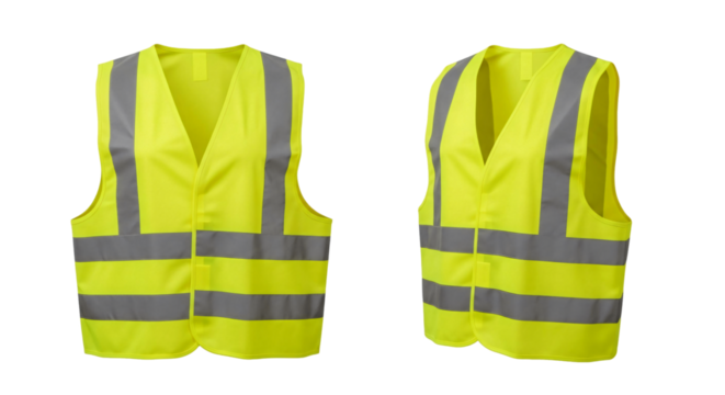 Lime Green Safety Vest with Reflective Stripes Two Views.