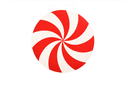 Red and white peppermint candy swirl on transparent background