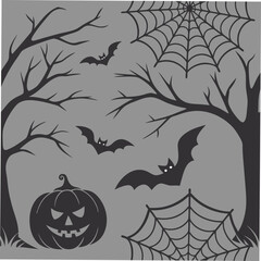 Silhouette of Halloween Elements on Gray Background