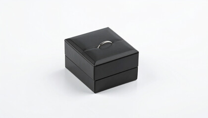 Fototapeta premium Engagement ring displayed in a black leather box on a white background